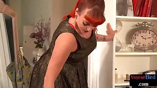 Redhead cfnm domme jesting and watching guy jerk his cock